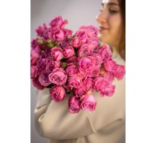 Моно букет из 9 Роз кустовых малиновых