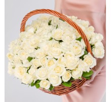 Букет 101 Роза Белая в корзине