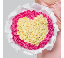 101 Розовая и Белая Роза сердце