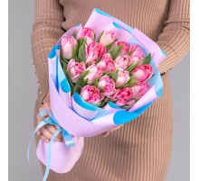 Букет 15 Розовых Пионовидных Тюльпанов