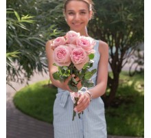 5 Пионовидных Роз Пинк Охара (50 см.)