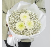 Букет "Гипсофила Белая и Хризантема" мини