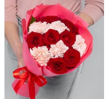 Букет "Красная Роза и Гвоздика Розовая" мини