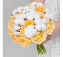 Свадебный Букет невесты "Роза Персик и Хлопок"