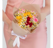 Букет "Роза Кустовая Микс и Ромашки Кустовые"