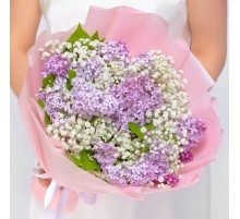 Букет "Сиреневая Сирень и Гипсофила Белая"