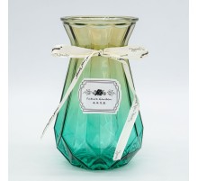 Ваза стекло H=18см, D=9см, рифленая, Капля градиент, бежевый/зеленый