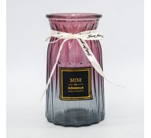 Ваза стекло H=18см, D=9,5см, рифленая, розовый/серый